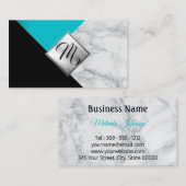 Carte De Visite Monogramme Teal abstrait, noir et marbre (Devant / Derrière)