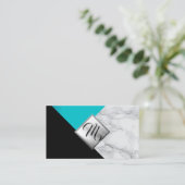 Carte De Visite Monogramme Teal abstrait, noir et marbre (Debout devant)