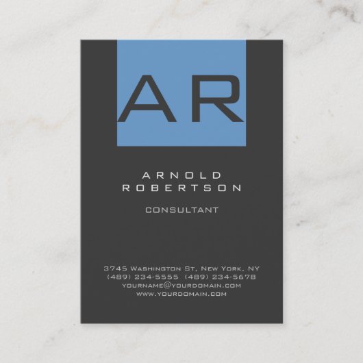 Carte de visite Monogramme tendance bleu élégant (Devant)