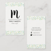 Carte De Visite Monogramme tendance / Feuilles et succursales (Devant / Derrière)