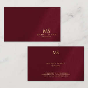 Carte De Visite Monogramme Texte Luxueux Bordeaux Élégant Or