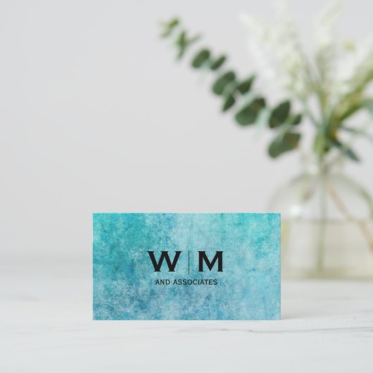 Carte De Visite Monogramme | Texture bleue | Simple (Debout devant)