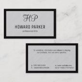 Carte De Visite Monogramme | Texture de lin | Bordure (noir) (Devant / Derrière)