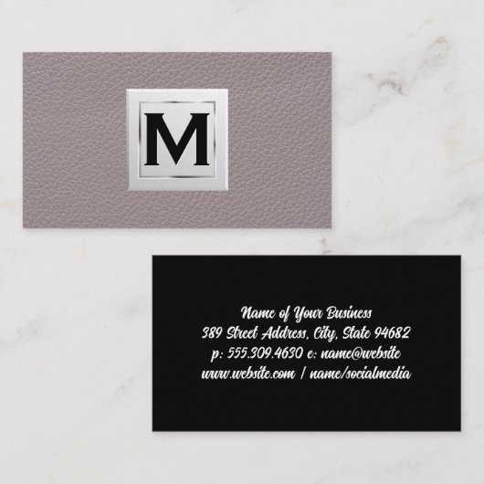 Carte De Visite Monogramme | Texture en cuir (Devant / Derrière)