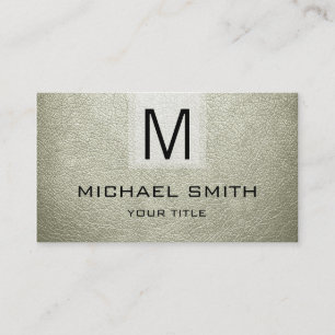 Carte De Visite Monogramme texturé en cuir beige