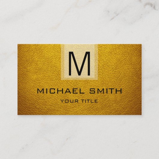Carte De Visite Monogramme texturé en cuir d'ambre (Devant)