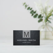 Carte De Visite Monogramme texturé en cuir noir (Debout devant)
