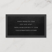 Carte De Visite Monogramme | Texture en cuir noir | Bordure sombre (Dos)