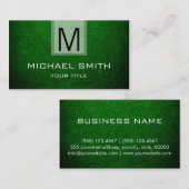 Carte De Visite Monogramme texturé en cuir vert foncé (Devant / Derrière)