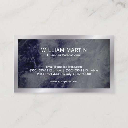 Carte De Visite Monogramme | Texture en marbre bleu foncé (Dos)