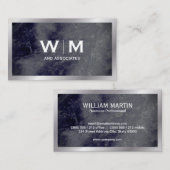 Carte De Visite Monogramme | Texture en marbre bleu foncé (Devant / Derrière)