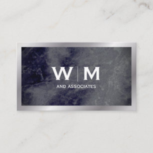 Carte De Visite Monogramme Texture en marbre bleu foncé