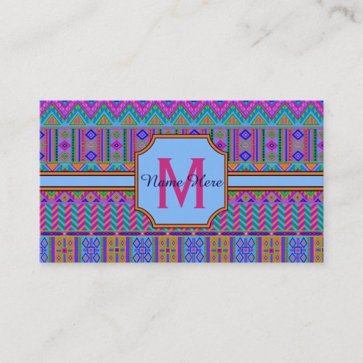 Carte De Visite Monogramme Tribal Aztec Bright Professionnel Ou Pe (Devant)