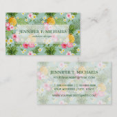 Carte De Visite Monogramme tropical de fleurs et d'ananas | (Devant / Derrière)