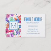 Carte De Visite Monogramme tropical du motif | d'aquarelle (Devant)