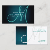 Carte De Visite Monogramme Turquoise (Devant / Derrière)