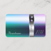 Carte De Visite Monogramme Turquoise brillant violet ombre en arge (Devant)