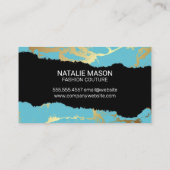 Carte De Visite Monogramme | Turquoise de marbre doré (Dos)