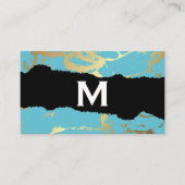 Carte De Visite Monogramme | Turquoise de marbre doré (Devant)
