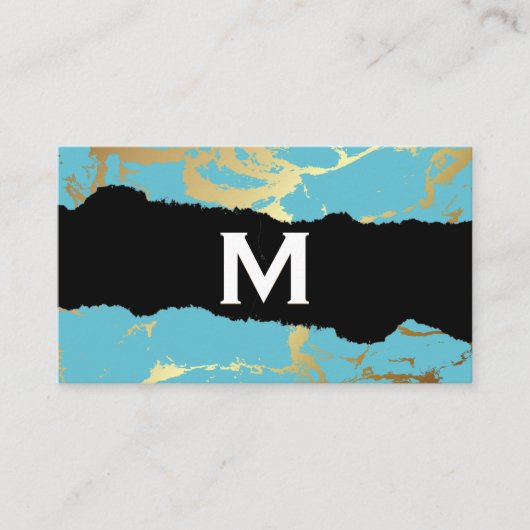 Carte De Visite Monogramme | Turquoise de marbre doré (Devant)