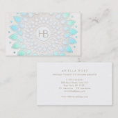 Carte De Visite Monogramme Turquoise Floral Lotus Marbre blanc (Devant / Derrière)