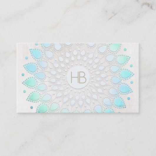 Carte De Visite Monogramme Turquoise Floral Lotus Marbre blanc (Devant)
