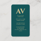 Carte De Visite Monogramme Turquoise foncé moderne professionnel (Dos)