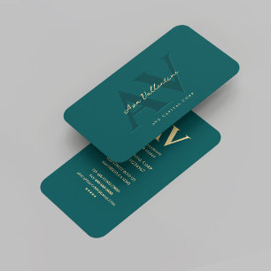 Carte De Visite Monogramme Turquoise foncé moderne professionnel