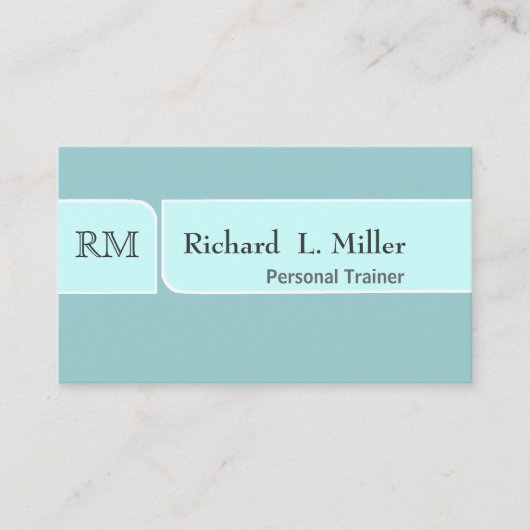 Carte De Visite Monogramme turquoise pâle de blanc de vert bleu (Devant)