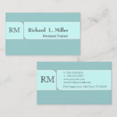 Carte De Visite Monogramme turquoise pâle de blanc de vert bleu (Devant / Derrière)