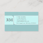Carte De Visite Monogramme turquoise pâle de blanc de vert bleu (Dos)