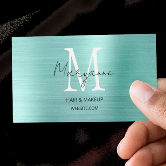 Carte De Visite Monogramme Turquoise Script Moderne