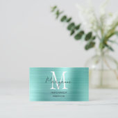 Carte De Visite Monogramme Turquoise Script Moderne (Debout devant)