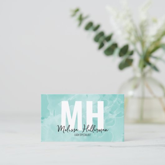 Carte De Visite Monogramme Turquoise simple (Debout devant)