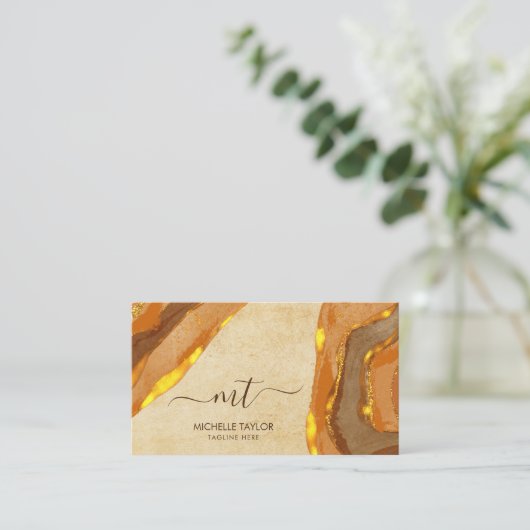 Carte De Visite Monogramme unique Abstrait Boho Terracotta Gold (Debout devant)