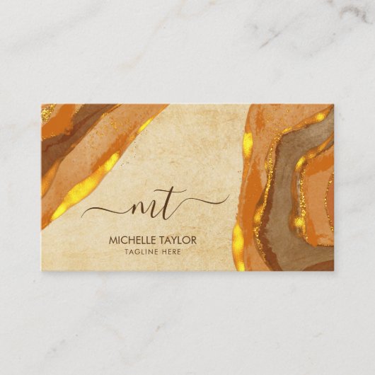 Carte De Visite Monogramme unique Abstrait Boho Terracotta Gold (Devant)