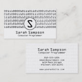 Carte De Visite Monogramme unique frais de motif de code binaire (Devant / Derrière)