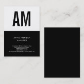 Carte De Visite Monogramme unique simple noir blanc uni (Devant / Derrière)