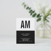 Carte De Visite Monogramme unique simple noir blanc uni (Debout devant)
