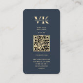 Carte De Visite Monogramme V Floral Professionnel Bleu foncé Or (Dos)