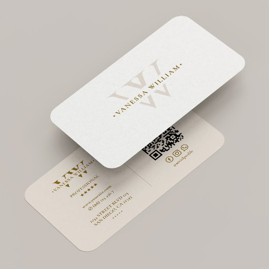 Carte De Visite Monogramme V Logo Minimal Sable Professionnel