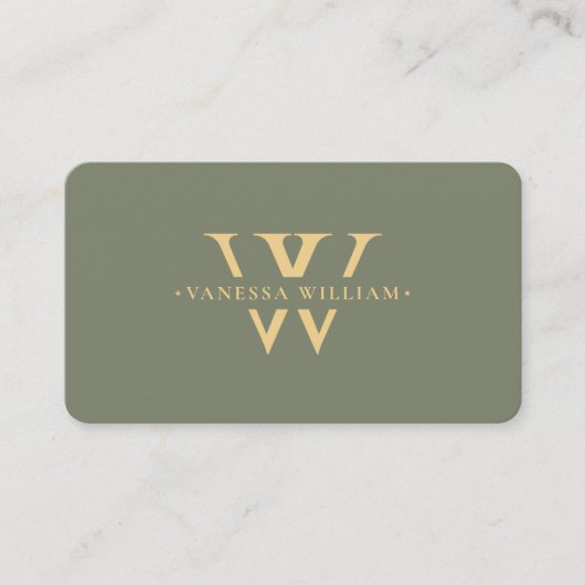 Carte De Visite Monogramme V W Logo Élégant Vert Sage Moderne (Devant)