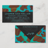 Carte De Visite Monogramme Vache Imprimer Brown et Turquoise (Devant / Derrière)