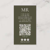 Carte De Visite Monogramme Vert Armée, Code QR & Réseaux Sociaux S (Dos)