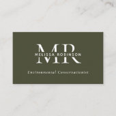 Carte De Visite Monogramme Vert Armée, Code QR & Réseaux Sociaux S (Devant)