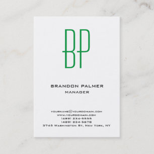 Carte De Visite Monogramme vert blanc minimaliste moderne
