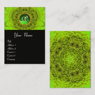 CARTE DE VISITE MONOGRAMME VERT DE GEMME DE DAHLIA DE PÉTALES