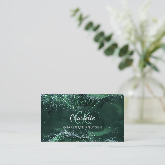 Carte De Visite Monogramme vert émeraude marbre d'Agate (Debout devant)