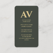 Carte De Visite Monogramme vert foncé moderne professionnel (Dos)