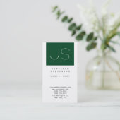 Carte de visite monogramme vert forêt blanc uni (Debout devant)